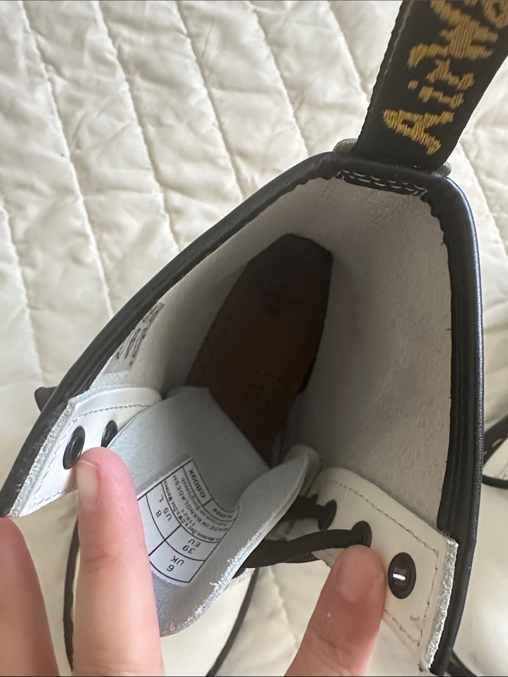 Dr. Martens White Lace-Up Combat Boots with Black Trim - Picture 8 of 10